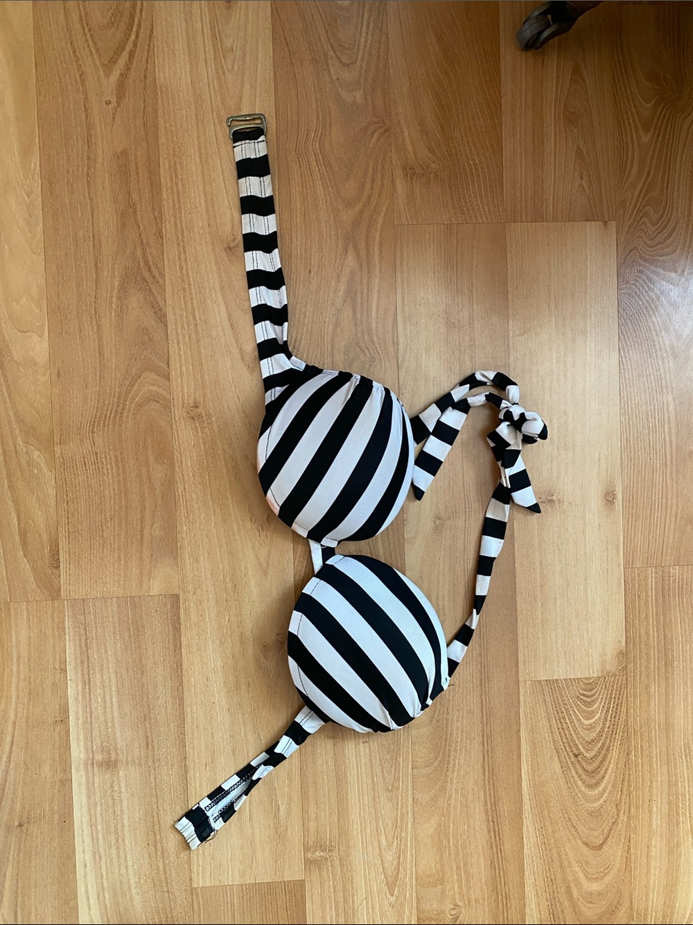 Black and White Striped Bikini Top